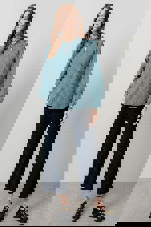 Lily & Me Emily Textured Jacquard Keyhole Blouse Sea Mist