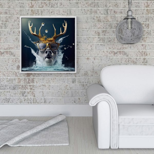 Warren Reed Stag Splash Art Framed Canvas