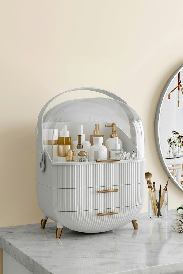 Living and Home Cosmetic Organiser Skincare Display Box With 2 Layers Of Storage & Transparent Lid Elegant Makeup Storage Box with Drawers & Handle