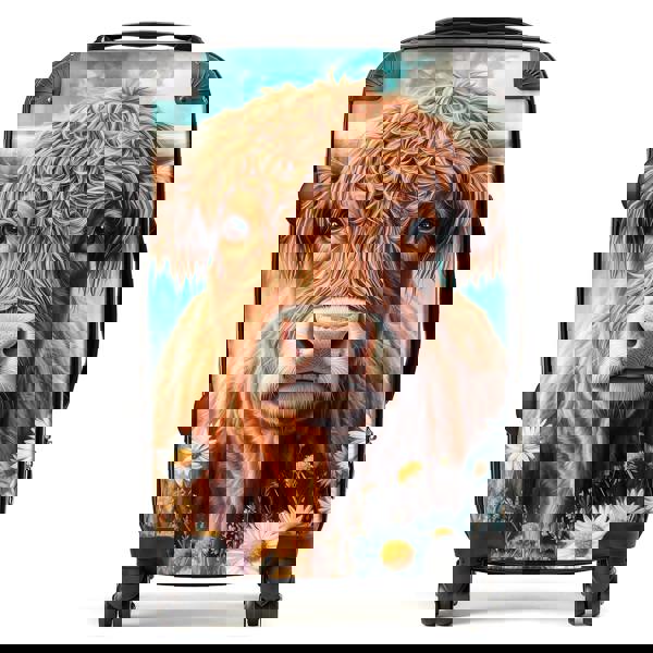 Warren Reed Highland Cow with Daisies Suitcase