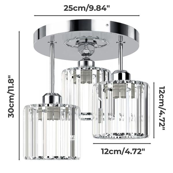 Emitto Crystal Ceiling Light 3 Light E27 Chandelier Semi Flush Mount Lamp Chrome