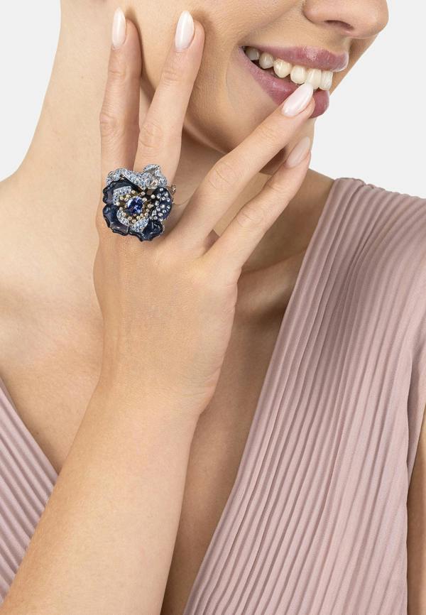 Latelita Blue Rose Flower Cocktail Ring Silver