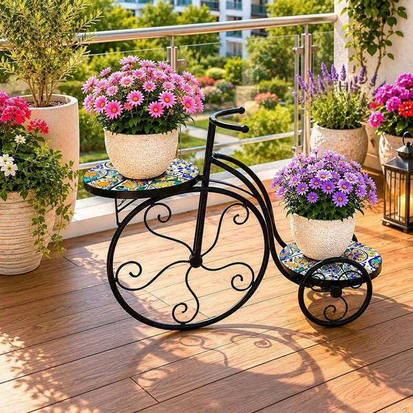 65cm Lisbon Mosaic Tricycle Plant Stand image 11