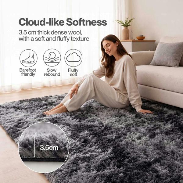 Marlow Rug Fluffy Plush Shaggy Soft Carpet Anti Shedding for Living Room Grey
