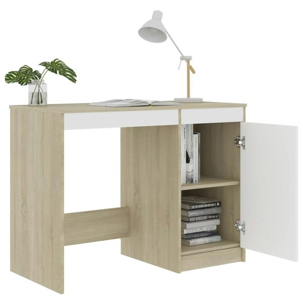 Berkfield Desk White and Sonoma Oak 100x50x76 cm Engineered Wood