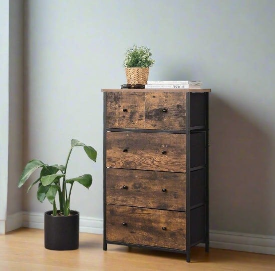 Modcraft Chest of Drawers – 5-Drawer Fabric Storage Organizer Unit with Wood Handles