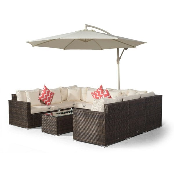 Giardino Havana 8 Seat Rattan Sofa Conversation Set with Large Coffee Table