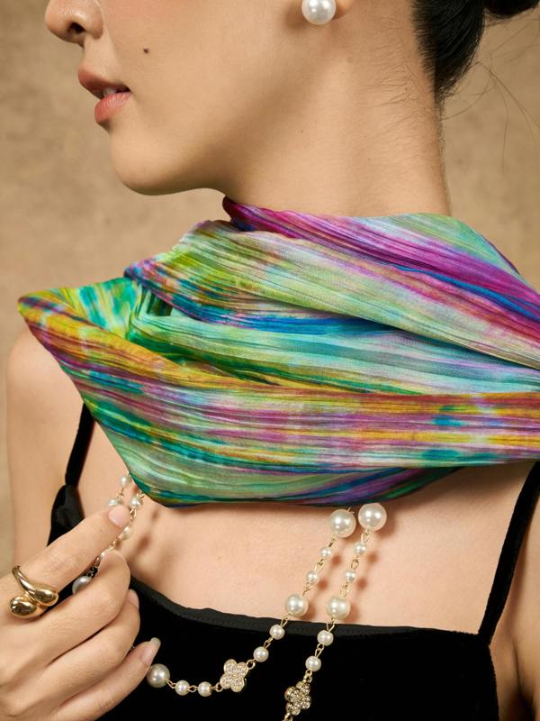 Rainbow Brushstroke Silk Scarf – Hand-Dyed Mulberry Silk, Festival & Statement Wrap