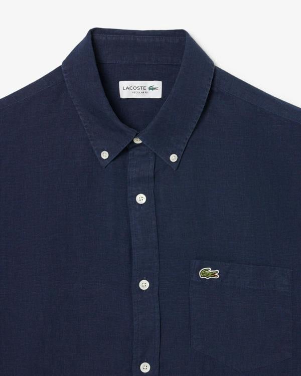Lacoste Regular Fit Long Sleeve Mens Linen Shirt - Navy Blue 166 | CHO | Designer Mens Long Sleeve Shirts