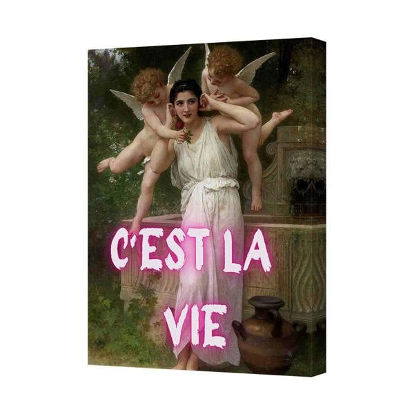 Benjamin Tate Design Cest La Vie Canvas Wall Art Print With Cherubs And Pink Text