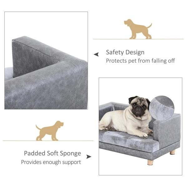 Grey pet sofa bed with padded soft sponge cushion and raised side protection