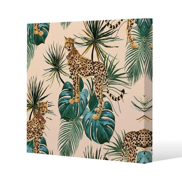 Benjamin Tate Design Tropical Cheetah Slim Style Canvas Print  40x40cm , 15mm Slim Real wood.