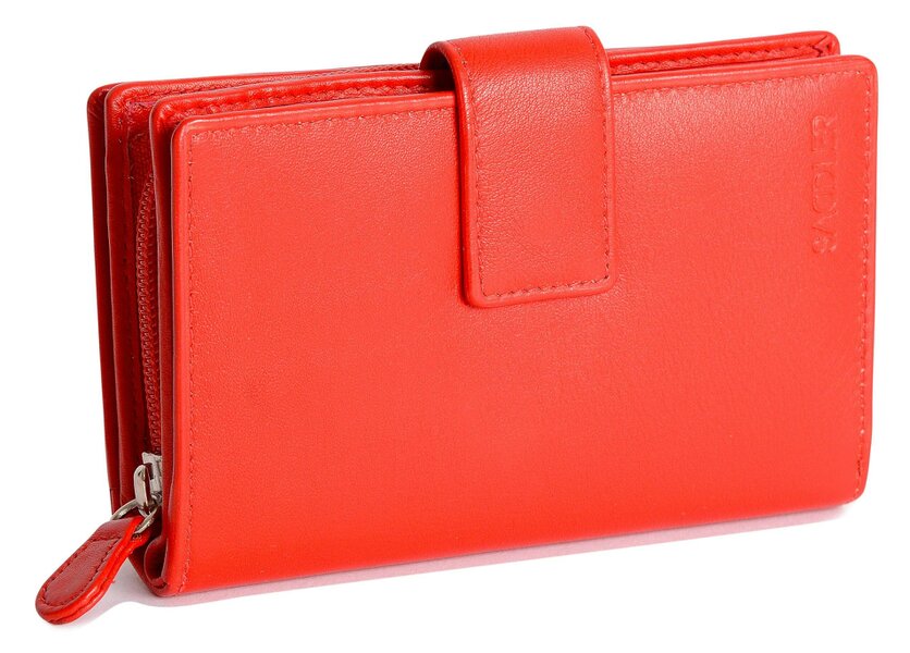 SADDLER GEORGIE Leather Double-Sided Purse - 13 Card Slots, Generous Space for Notes and Coins - RFID Protected - Red