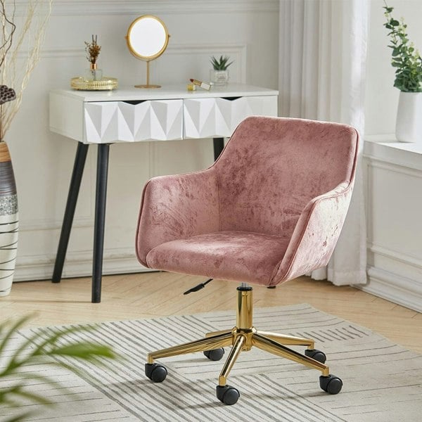 88cm Height Velvet Upholstered Home Office Swivel Task Chair with Flared Arms Home Office Chairs Living and Home Pink