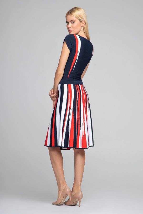 Rumour London Iris striped knitted fit and flare dress in navy and red
