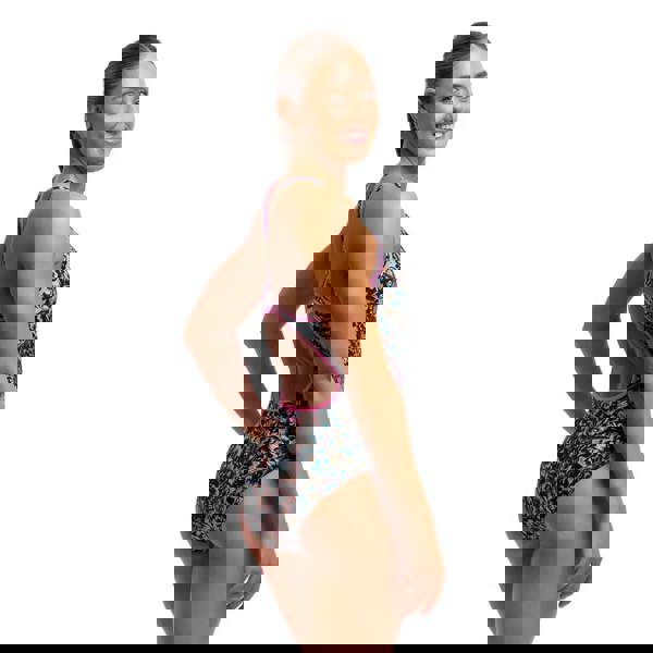 Funkita Copper Cluster Diamond period proof swimsuit in black/multi with pink trim