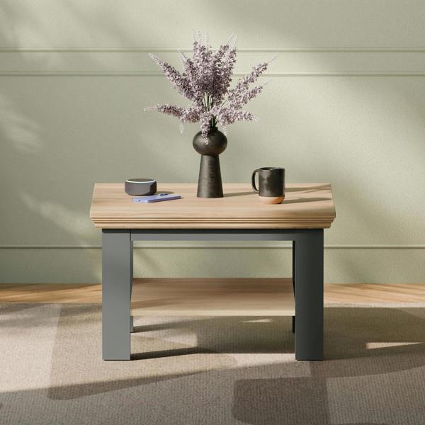 Furniture To Go Pontypool Small Coffee Table with Shelf in Wolfram Grey and Mauvella Oak