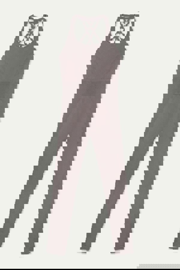 Twilight ash light brown purple seamless sculpting shaping one piece bodysuit with built in shelf bra and removable pads for yoga, pilates, gym and exercise.