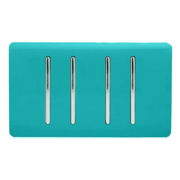 Trendi Switch 4 Gang Light Switch (3x 1 or 2 Way & 1 x Intermediate)in Bright Teal