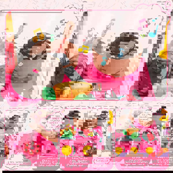 deAO Toys Pink Play Kitchen Set Pretend Cooking Toys with Stove Oven