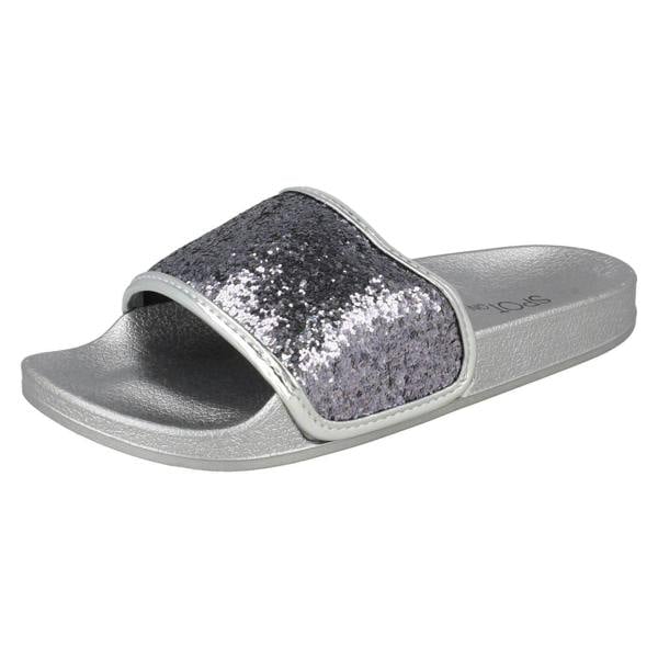 Spot On Ladies Spot On Flat Glitter Vamp Sliders