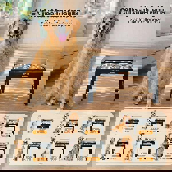 Skylos Raised Dog Bowls Elevated Pet Feeder 6 Height Slow Food Water Feeding