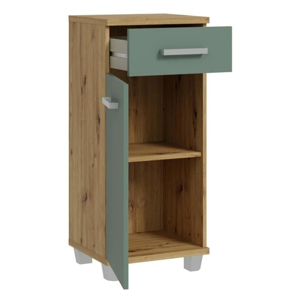 Furniture To Go Veris Bathroom Cupboard with 1 Door & 1 Drawer in Artisan Oak and Sage Green