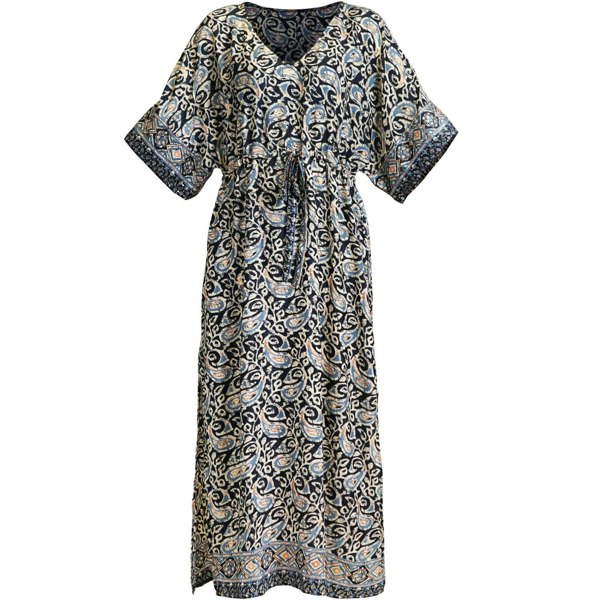 Antonia York Blue Paisley Dress Drawstring-Waist Siobhan Kaftan With Butterfly Sleeves