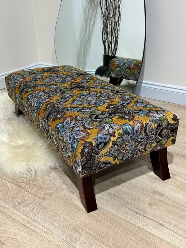 PREMIUM MUSTARD FOLD FLORAL Footstool 