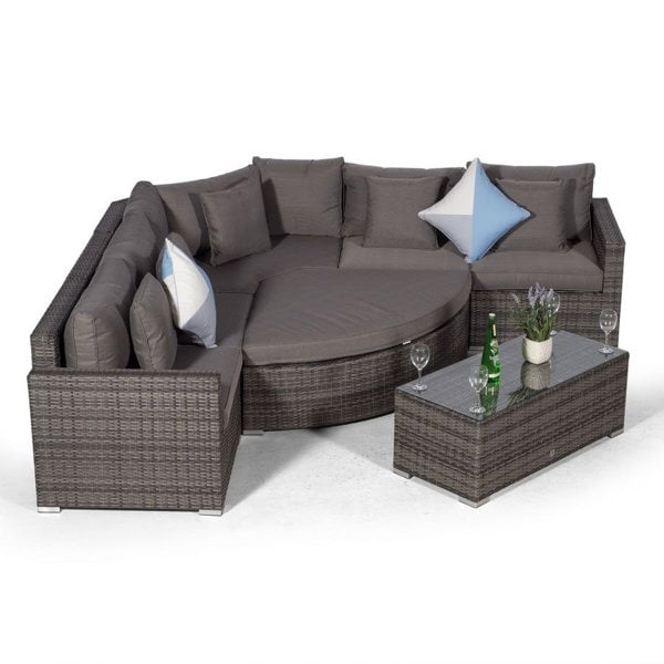 Giardino Santorini L Shape Modular 5 Seat Rattan Corner Sofa Set With Daybed Ottoman & Coffee Table