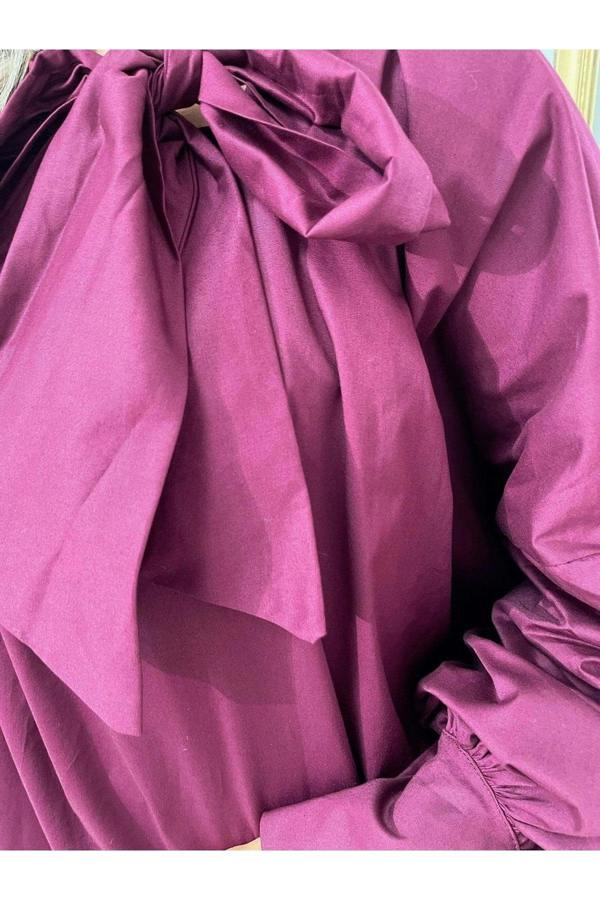 Margaret Oversized Tie-neck Top - Wine