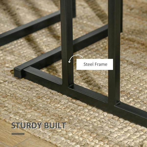 Black steel frame base with sturdy cross supports under the dining table