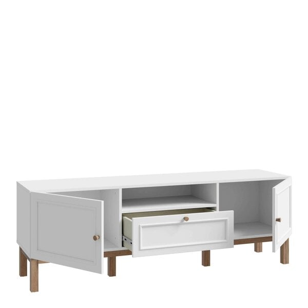 Wyld Haus Turku Light Grey TV Unit with Oak Detail 2 Doors 1 Drawer