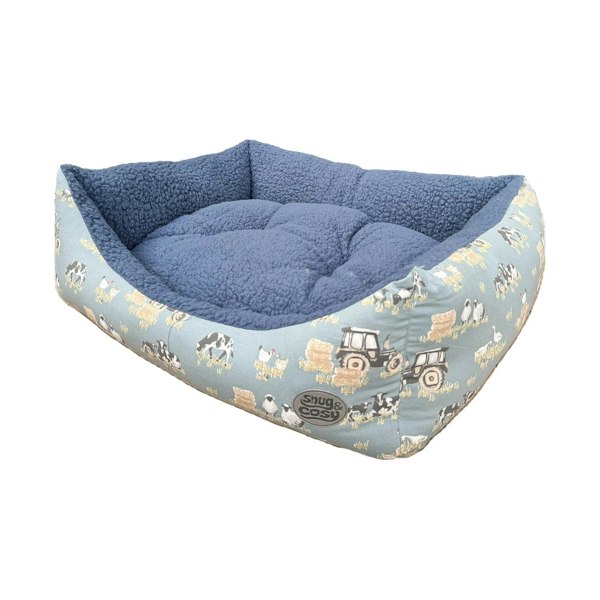 Snug and Cosy Pets Farmyard Blue Rectangle Bed