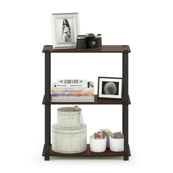 WALPLUS Space-Saving Turn-S-Tube 3-Tier Compact Multipurpose Shelf Display Rack with Square Tube, Dark Cherry/Black for Living Room