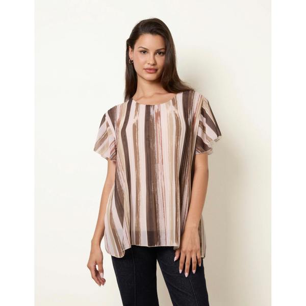 Blue Vanilla Short Sleeve Pleated Paint Top