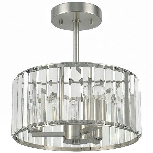 Semi Flush Mount Modern Crystal Chandelier Ceiling Light, Crystal Ceiling Light Fixture with E14 Base, Silver Tone