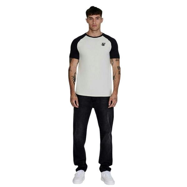 SikSilk Mens Logo Crew Neck Raglan T-Shirt - Ecru/Black - 
