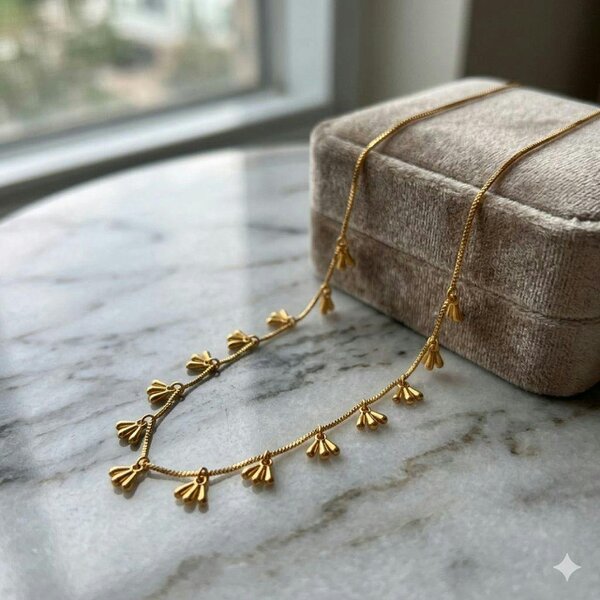 The Colourful Aura Gold Fan Charm Drop Necklace | Dainty Boho Chain Necklace for Women
