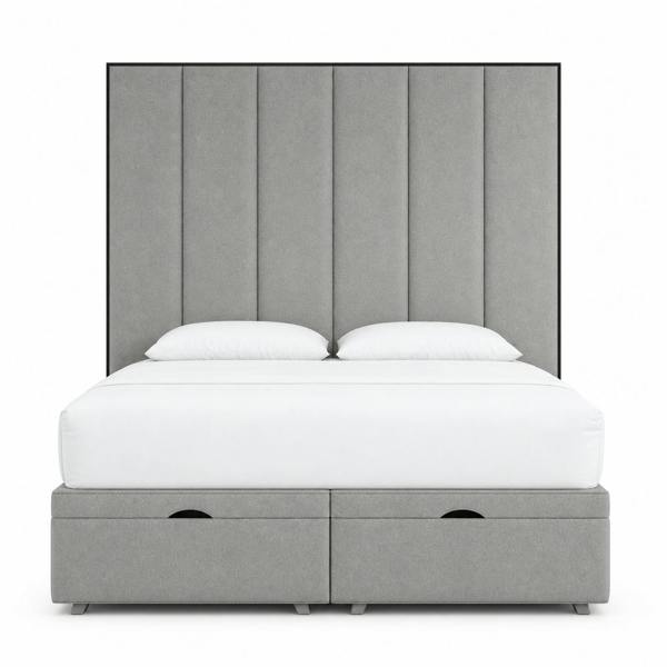 Great British Beds Serena Contrast Piping Divan Ottoman Bed - Silver Plush