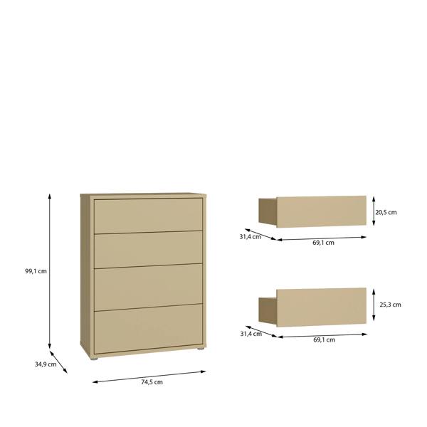 Alice Springs 4 Drawer Chest with Push-to-Open Drawers in Butter Yellow