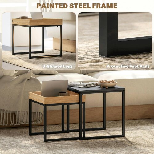 Wyld Haus Lavi Set Of 2 Boxy Nesting Tables Wooden Black And Wood Effect