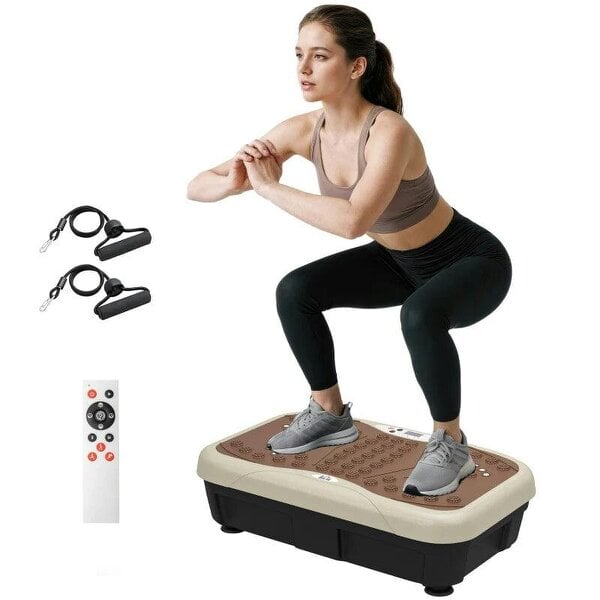 Vibration Plate Exercise Machine, Quiet Vibrating Plate - Weight Loss & Lymphatic Drainage - Resistance Bands, Remote Control, 99 Speed Levels