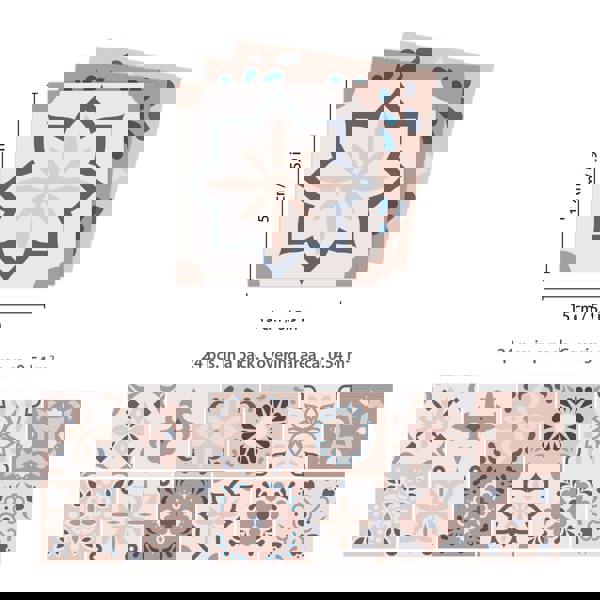 WT1562 - Menara Pink and Grey Cement Moroccan Wall Tile Sticker Set - 15 cm x 15 cm - 24 pcs