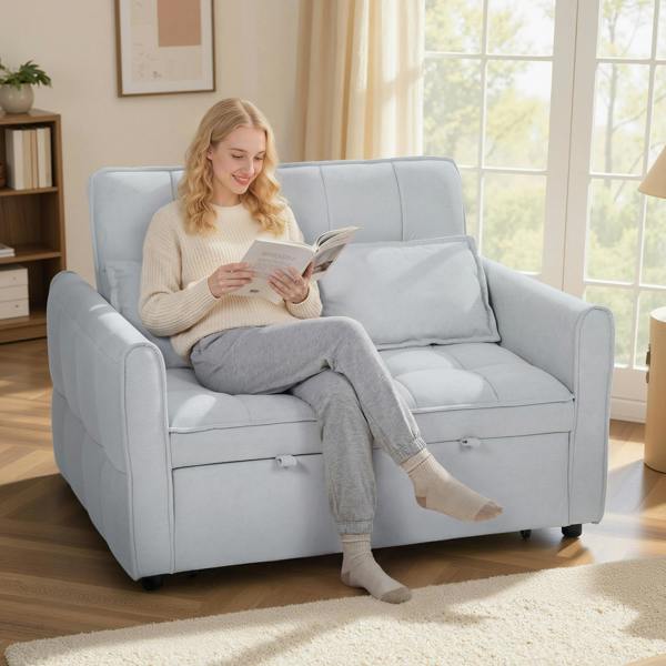 HOMCOM 2 Seater Sofa Bed, 3-in-1 Sleeper Sofa with Adjustable Backrest - Light Grey