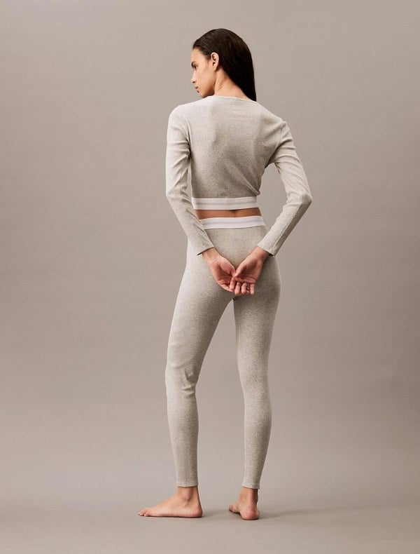 Calvin Klein MODERN RIB Womens Long-Sleeve Crop Top Crew Grey Heather