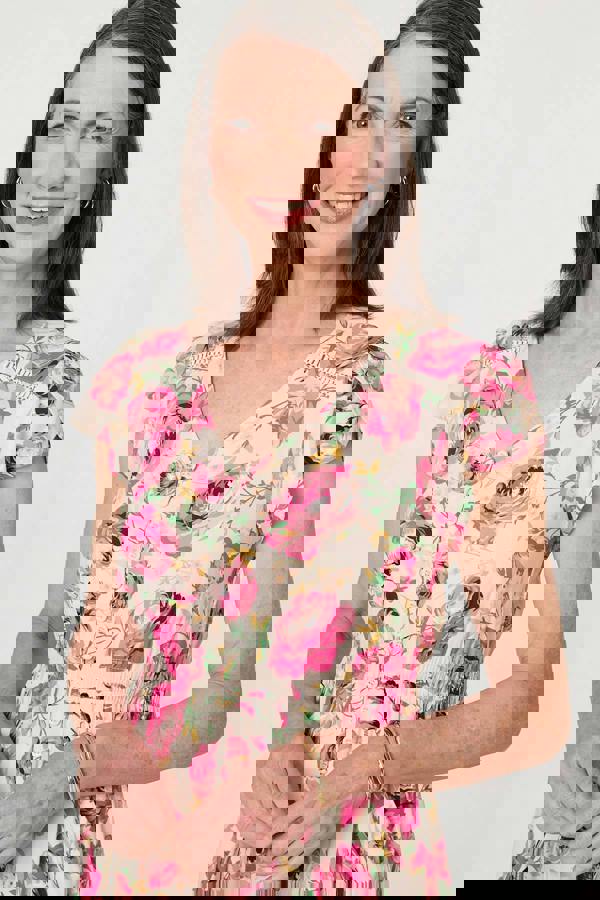 Pink | Floral Lace Trim Relaxed Maxi Dress