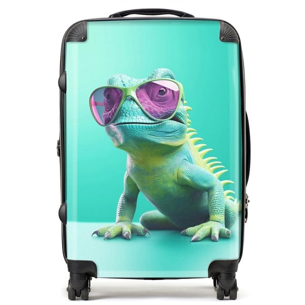 Warren Reed Happy Splashart Iguana Wearing Glasses Suitcase