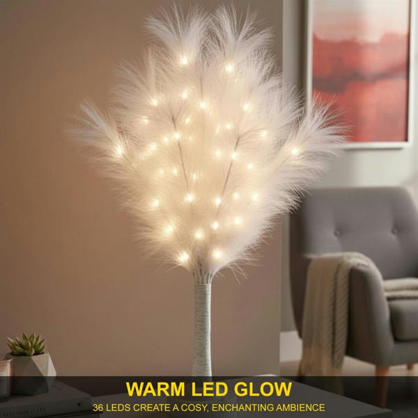 70cm White Feather Tree Table Lamp with Warm White LEDs, Battery Operated Decorative Light Set image 7