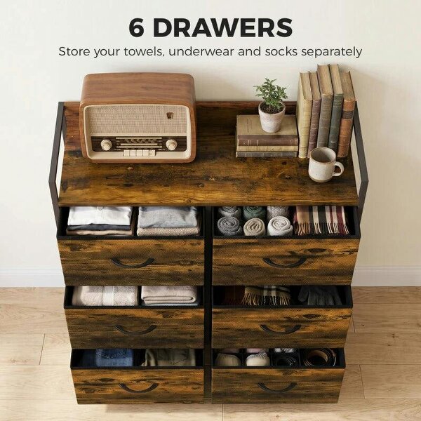 Rustic Chest of Six Fabric Drawers - Rustic Brown